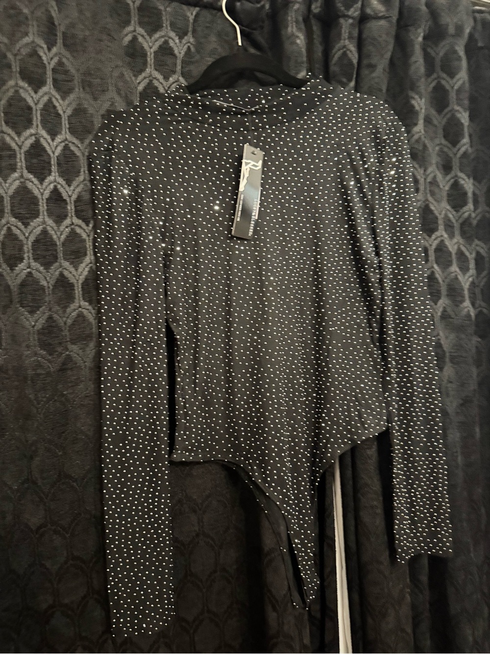Lucky & Blessed Black Rhinestone Long Sleeve Bodysuit
